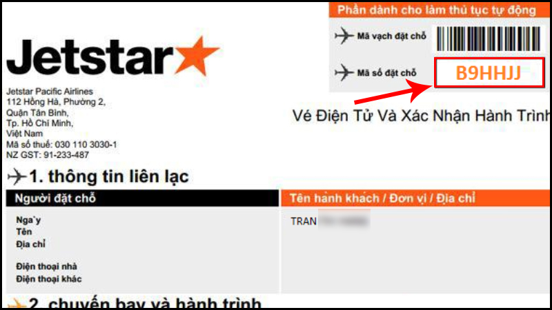 Mã đặt chỗ của Jetstar Pacific Airlines